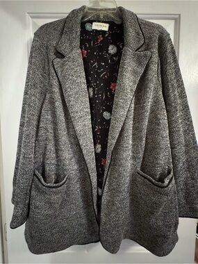 Skies Are Blue Curvy Gray Open-Front Knit Cardigan Blazer